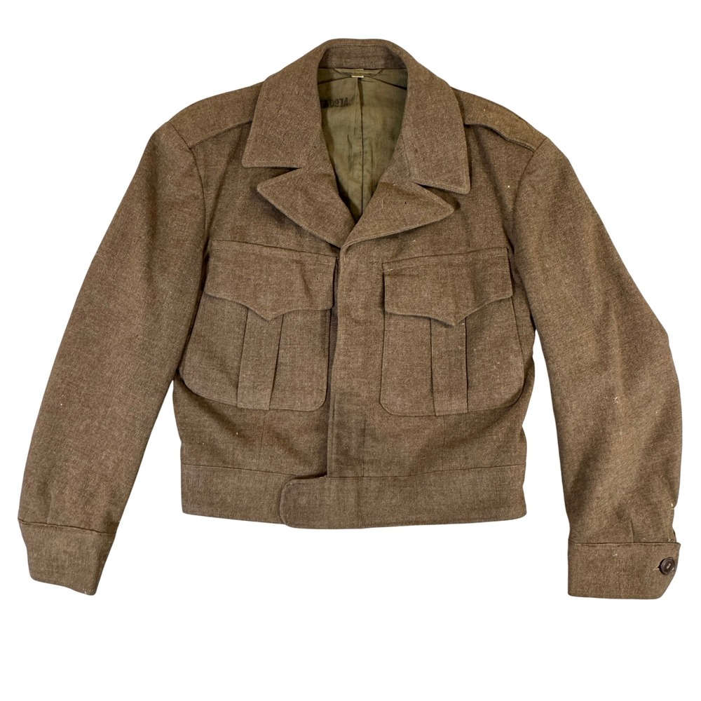 Vintage US Army Ike Jacket Brown Wool WWII Military Field Uniform 38S